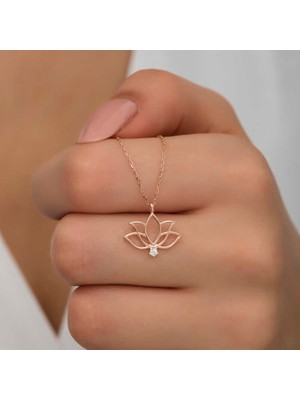 Gümüş Rose Lotus Çiçeği Kadın Kolye