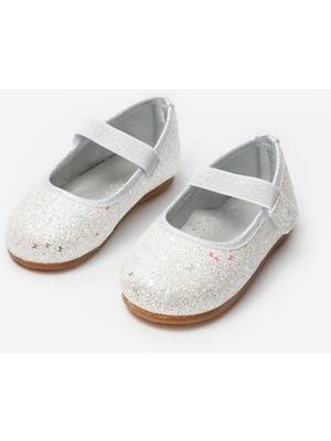 Beyaz  Kelebek Simli Kız Çocuk Babet Ayakkabı