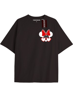 Tarz Sokak Unique Kadın Siyah Sırt Baskılı Mickey Mouse T-Shirtkod 55