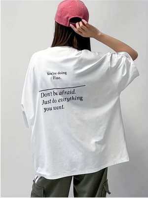 Tarzsokak You Are Doing Fine Baskılı Bisiklet Yaka Kısa Kollu Unisex Oversize Beyaz