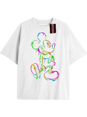 Tarzsokak Unique Kadın Beyaz Sırt Baskılı Mickey Mouse T-Shirtkod 96