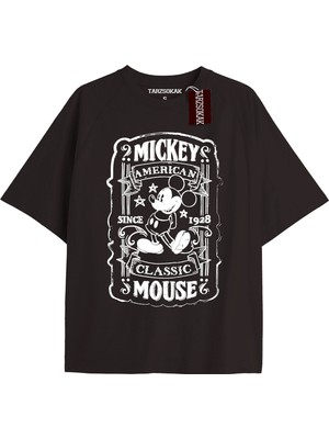 Tarzsokak Unique Kadın Siyah Sırt Baskılı Mickey Mouse T-Shirtkod 17