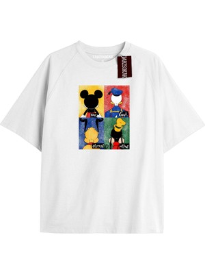 Tarzsokak Unique Kadın Beyaz Sırt Baskılı Mickey Mouse T-Shirtkod 46