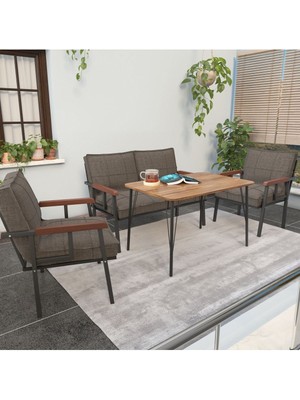 Modern Serisi Balkon, Bahçe, Cafe - Metal Kanepe Koltuk Takımı - 2+1+1 60 x 90 cm  Masalı - Cappucino