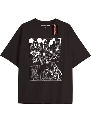 Tarz Sokak Unique Kadın Siyah Sırt Baskılı Mickey Mouse T-Shirtkod 27