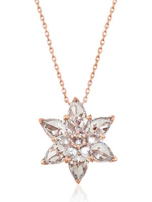 Gümüş Rose Beyaz Lotus Çiçeği Kolye