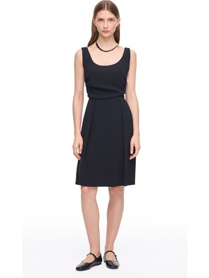 Siyah Echos Regular Fit Diz Boy Elbise