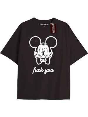 Tarz Sokak Unique Kadın Siyah Sırt Baskılı Mickey Mouse T-Shirtkod 43