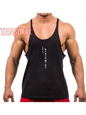 Tarz Sokak Tarzsokak Gym Tank Top Siyah Fitness Sporcu Atleti Erkek Kolsuz Pamuk Kumaş Trend Stil