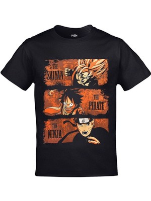 Tarz Sokak The Saiyan The Pirate The Ninja Dragon Ball Goku One Piece Luffy Naruto Basklı  Siyah