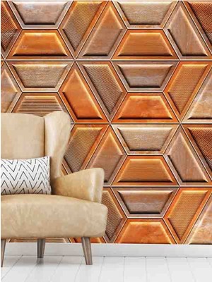 Paslı Metal Geometrik Desen Silinebilir Tekstil Duvar Kağıdı