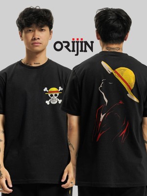 Tarz Sokak One Piece Monkey D. Luffy Silüet Ön Arka Baskılı  Siyah