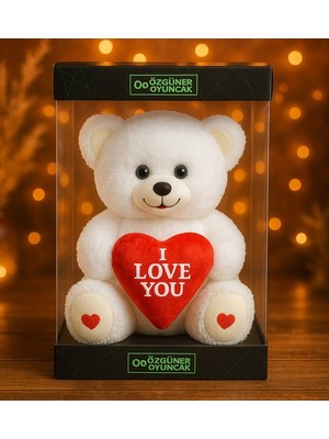 Özgüner Oyuncak Ayıcı Oyuncak Özel Premium Kutu Içerisinde Sevgiliye Özel Kalpli (I Love You) Yazılı Sevimli Peluş