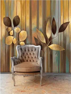 Çizgili Yaprak Desenli Silinebilir Sağlıklı Tekstil Duvar Kağıdı