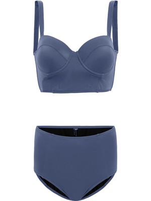 Aquaviva Kadın Indigo Valencia Sırt Detaylı Dolgulu Yüksek Bel Bikini Takımı