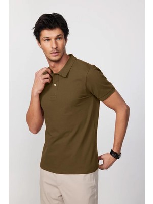 Erkek Regular Fit Klasik Kesim %100 Pamuk Düz Pike Koyu Vizon Polo Yaka Tişört