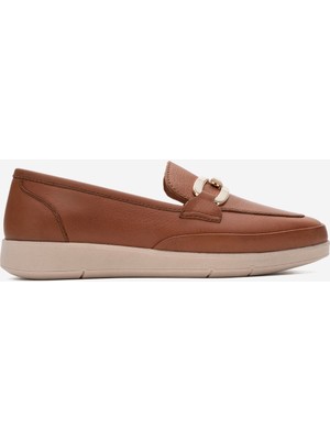 Kadın Ortopedik Tokalı Günlük Loafer Ayakkabı Gerçek Deri Cr 2202 Taba