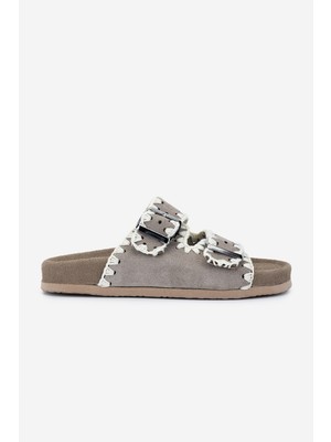 Valmenti Kadın  Deri Vizon Süet Düz Terlik 970 7900 Bn Trlk 25 Vızon Suet