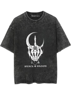 Tarzsokak Rock Serisi Black Blood Baskılı Unisex Oversize