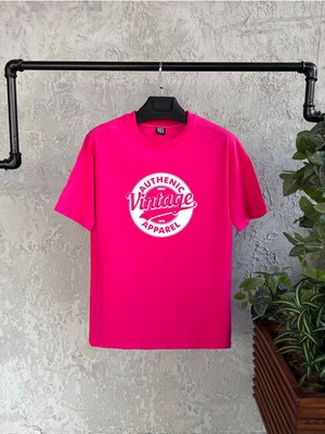 Tarzsokak Vintage Baskılı Koyu Pembe Oversize Erkek