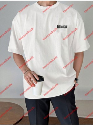 Tarz Sokak    Erkek/kadın Tarz Renkli Özel Baskılı Oversize Kısa Kollu Bisiklet Yaka T-Shirt