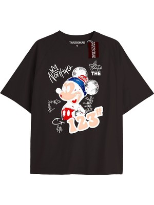 Tarz Sokak Unique Kadın Siyah Sırt Baskılı Mickey Mouse T-Shirtkod 41