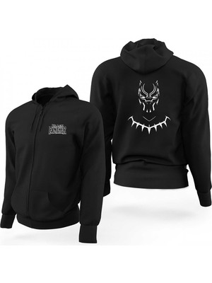 Black Panther With Necklace Siyah Fermuarlı Limited Edition Kapşonlu Sweatshirt