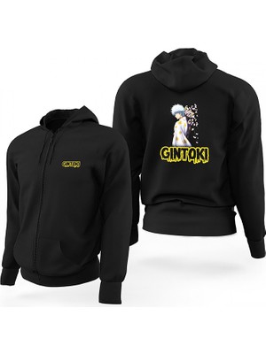 Gintama Sakata Gintoki Siyah Fermuarlı Limited Edition Kapşonlu Sweatshirt