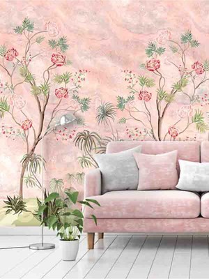 Vintage Çiçekler Desenli Silinebilir Sağlıklı Tekstil Duvar Kağıdı