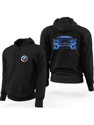 Bmw I8 Front Fire Abstract Car Siyah Fermuarlı Limited Edition Kapşonlu Sweatshirt