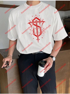 Tarz Sokak Lisanslı Amblem Baskılı  Oversize  Yıkamalı Tshirt Beyaz