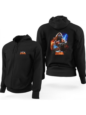 Thor Aşk ve Gök Gürültüsü Love Siyah Fermuarlı Limited Edition Kapşonlu Sweatshirt