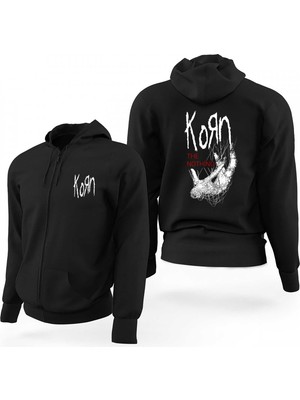 Korn The Nothing Siyah Siyah Fermuarlı Limited Edition Kapşonlu Sweatshirt