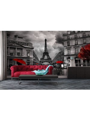 Dijital Baskılı Paris Eyfel Kulesi Manzaralı Duvar Kağıdı - 3D Duvar Kağıdı