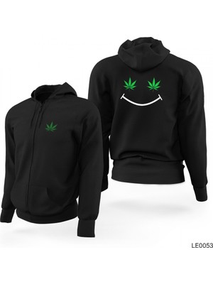 Cannabis Siyah Fermuarlı Limited Edition Kapşonlu Sweatshirt