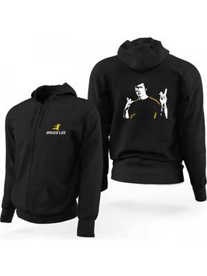 Bruce Lee Figure Siyah Fermuarlı Limited Edition Kapşonlu Sweatshirt