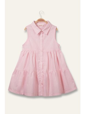 Kız Çocuk Fırfırlı Gömlek Yaka Elbise - Pembe