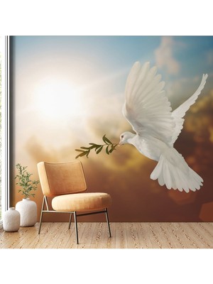Barış Güvercini Zeytin Dalı Desenli Duvar Kağıdı-Digital Baskılı Silinebilir Duvar Kağıdı
