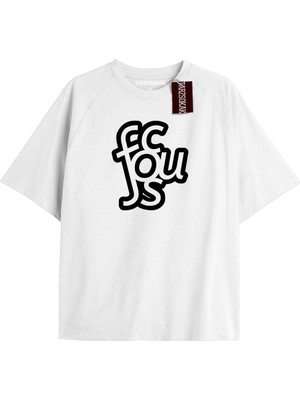 Tarz Sokak Fouc Fous Fous  Oversize Yazılı Tshirt Beyaz