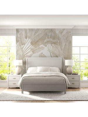 Bej Tropik Yaprak Desenli Silinebilir Kumaş Duvar Kağıdı  En x Boy - Ev ve Ofis Dekor