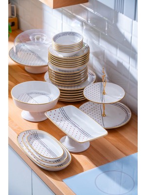 Acar Feel Good 32 Parça Beyaz Desenli Seramik Yemek ve Sunum Takımı – 6 Kişilik Şık ve Zarif Sofra Seti