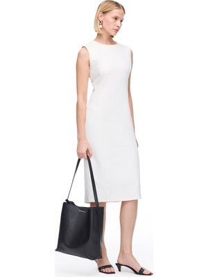 Beyaz Dellas Slim Fit Midi Boy Elbise