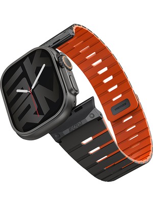 Skinarma Watch 42MM Gemini Serisi Tpu Magnetik Silikon Kordon Siyah-Turuncu