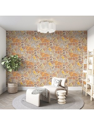 Renkli Taş Desenli Silinebilir Kumaş Duvar Kağıdı - Ev ve Ofis Dekoru - En x Boy