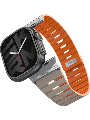 Skinarma Watch 44MM Gemini Serisi Tpu Magnetik Silikon Kordon Gri-Turuncu