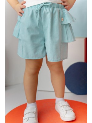 Kız Çocuk Katlı Şort Etek - Mint