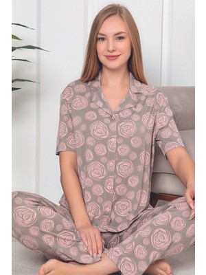 Intensive Collection Desenli Önden Düğmeli Kısa Kol Kadın Pijama Takımı