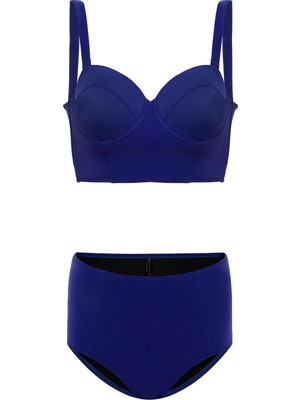 Aquaviva Kadın Lacivert Valencia Sırt Detaylı Dolgulu Yüksek Bel Bikini Takımı