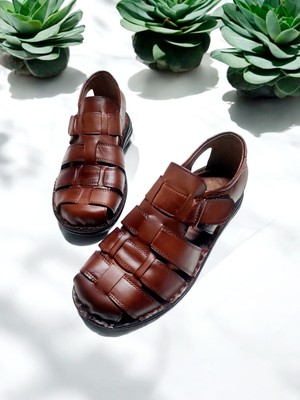 Gökçe Kundura Erkek  Deri Cırtlı Yumuşak Taban Spor Sandalet