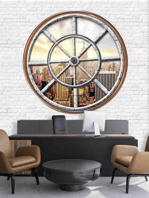 Tuğla Duvar ve Newyork Desenli Silinebilir Tekstil Duvar Kağıdı